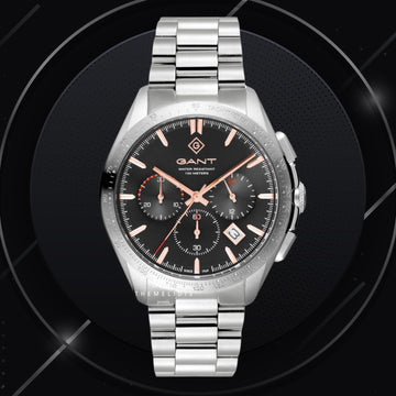 Ρολόι Gant Hammondsport G168005 χρονογράφος με ασημί ατσάλινο μπρασελέ και μαύρο καντράν διαμέτρου 44mm.